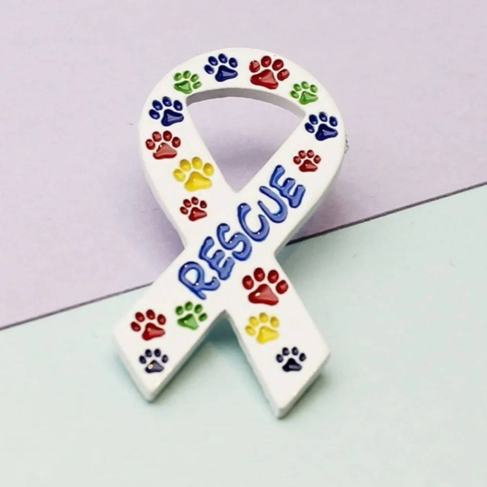 Cat Dog Rescue Multicolor Paw Ribbon Pin Brooch - Picture 2 of 4